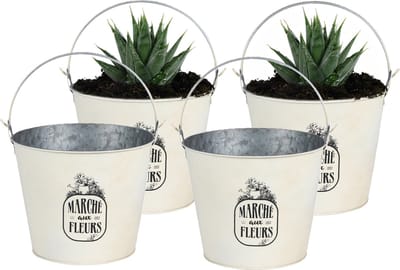 Sunnydays Emmer/plantenpot/bloempot - 4x - zink - ivoorwit - D24 x H19 cm