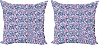 ABAKUHAUS Decoratieve kussenhoes met kersenbloesemmotief, 2 stuks, Art Deco-stijl, 40x40 cm, roze en violetblauw