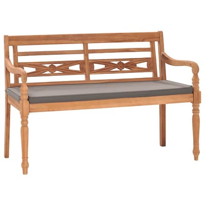 vidaXL - Bank - Batavia - met - donkergrijs - kussen - 120 - cm - massief - teakhout