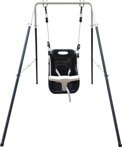 AXI Metalen Baby Schommel met zitje in Antraciet/créme - Vrijstaande schommelset voor binnen en buiten - Schommelset voor kinderen