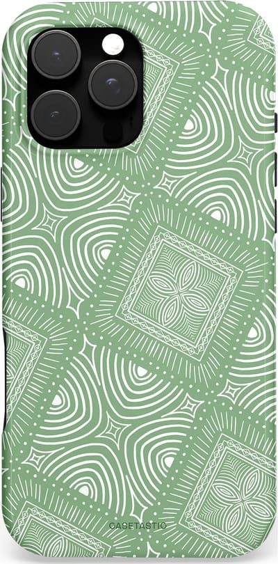 Casetastic hoesje geschikt voor Apple iPhone 16 Pro Max - MagSafe - Dubbellaagse bescherming - Groene Mandala - Fashion Case - Saliegroen