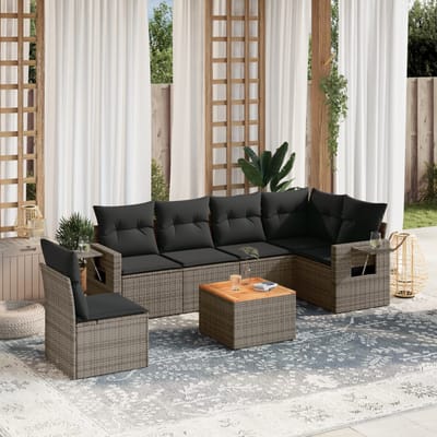 vidaXL - 7-delige - Loungeset - met - kussens - poly - rattan - grijs