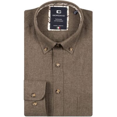 Giordano Overhemd Brando Wooltouch Melange Flanel Twill Donker Bruin / male