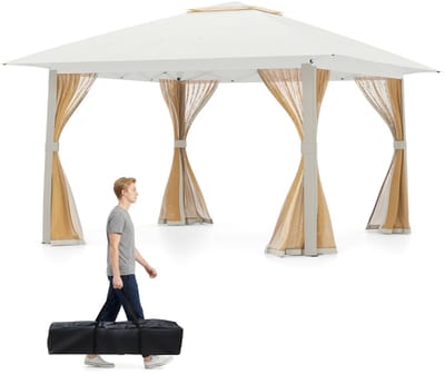 Partytent opvouwbaar - 394 x 394 cm - Paviljoen - Easy up - Waterdicht - Weerbestendig - Beige
