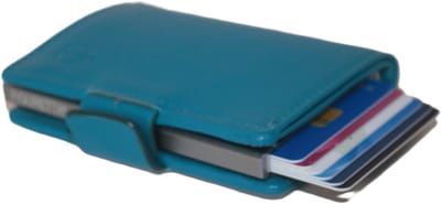 Oi aqua blauwe leren portemonnee met figuretta Cardprotector zonder muntvak / compacte beurs met metalen pasjeshouder / anti skim kastje in zeer kleine portemonnee / Turquoise - mintgroen leer / 534Turqoise