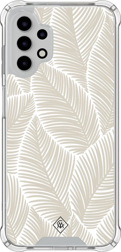 Casimoda® hoesje - Geschikt voor Samsung Galaxy A13 4G - Palmy Leaves Beige - Shockproof case - Extra sterk - TPU/polycarbonaat - Bruin/beige, Transparant