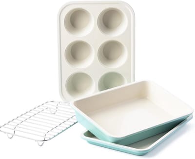 Bakvorm Set - Keuken Benodigdheden - Zelf Bakken - Keramische Antiaanbaklaag - 4 Delig - Turquoise
