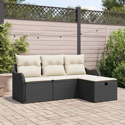 vidaXL - Tuinbank - Set - 4 - st - Zwart - en - Crème - poly - rattan