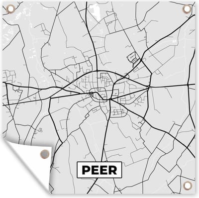 Tuin poster Stadskaart – Zwart Wit - Kaart – Peer – België – Plattegrond - 200x200 cm - Tuindoek