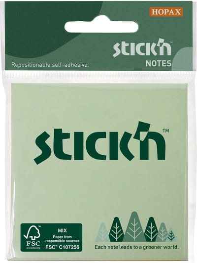 Stick'n sticky notes - FSC - 76x76mm - Pastel groen - Pastel geel - Pastel oranje - 150 memoblaadjes