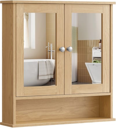 VASAGLE - Badkamermeubel - Wandkast - Spiegelkast - 2 Spiegeldeuren - Open Vak - Verstelbare Plank