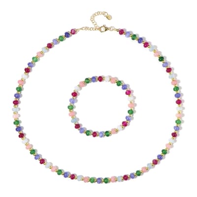 Cavill - 925 Sterling Zilver Verguld - Braziliaanse Kwartskristallen 101,65 ct & Hematiet 26,69 ct - Elegante Set Ketting & Armband
