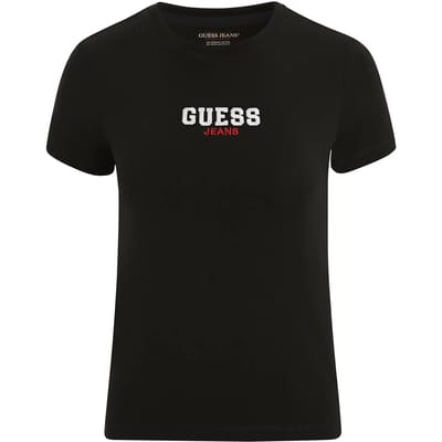 Guess Jeans Slim Rib Emb T-shirt Met Korte Mouwen Zwart XL Vrouw