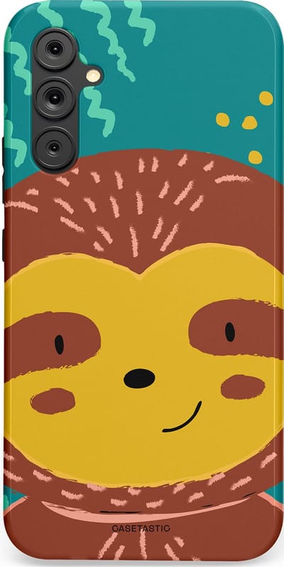 Casetastic hoesje geschikt voor Samsung Galaxy A34 (2023) 5G - Dubbellaagse bescherming - Vrolijke luiaard - Fashion Case - Terracotta Petrol Goud
