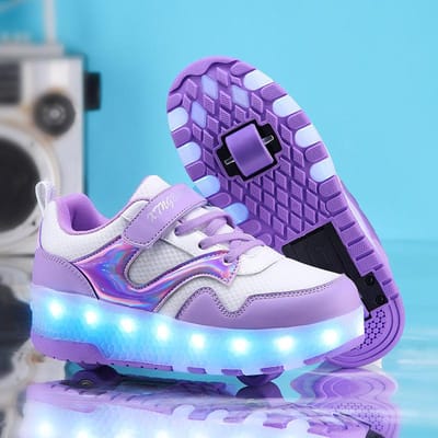 Chaussures de course respirantes en mesh à double roulettes pour garçons et filles, chaussures à roulettes lumineuses 40 blue