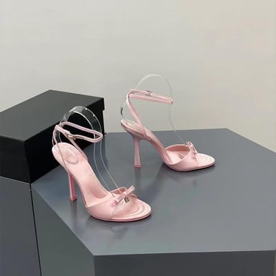 Dames Sandalen met Hoge Hakken Zomer Mode Eenvoudig Grote Maat 40 Vrouwelijk Roze Kawaii Loli Strik Satijn Comfortabele Sandalen met Hoge Hakken 38
