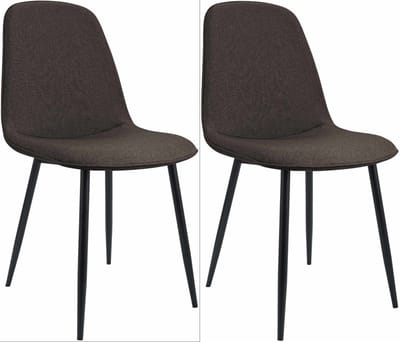 CLP Maryam Set van 2 eetkamerstoelen - klassiek - met rugleuning - zwart metalen frame - belastbaar tot 150 kg - Stof/bruin