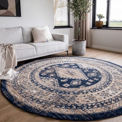 Rond Vintage Vloerkleed Aila Blauw - Rond 160 Ø - (M)