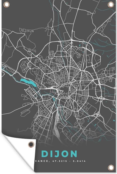 Muurdecoratie Dijon - Frankrijk - Kaart - Stadskaart - Plattegrond - 120x180 cm - Tuinposter - Tuindoek