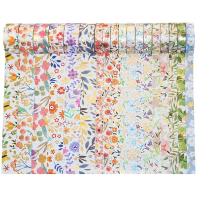 18 Rolls Washi Masking Tapes Set Bloemen Goudfolie Zelfklevende Decoratieve Papieren Tape Mooie Bloem 18 Rolls beige