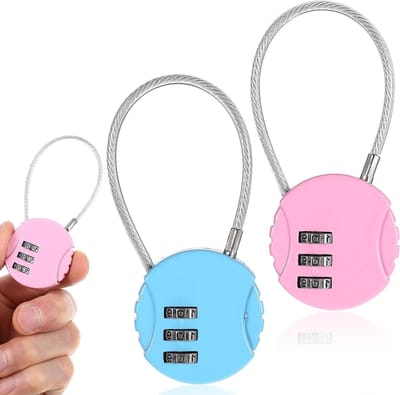 Set van 2 Combinatiesloten met 3 Cijfers - Reisbagage Slot, Koffer Slot en Veiligheidslock voor Kabels - Roze en Blauw