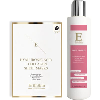 Hyaluronzuur + Collageen Body Lotion 250ml + Hyaluronzuur & Collageen Masker - 3 vellen