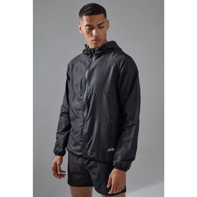 Man Active Ripstop Shower Resist Windbreaker Jacket | Black | Size XS