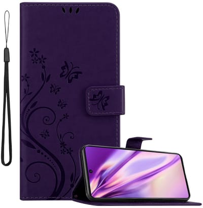Cadorabo Hoesje geschikt voor Samsung Galaxy A91 / S10 LITE / M80s in BLOEMEN DONKER PAARS - Beschermhoes in bloemmotief met magnetische sluiting, standfunctie en kaartsleuven Book Case Cover Etui