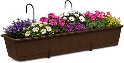 Geli Plantenbak Balcony - bruin - met metalen ophangbeugels - 80 x 18 x 15 cm - hard kunststof - langwerpig -
