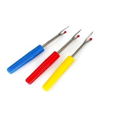 Blauw rood geel tornmesjes set 3 delig unisex naai hulpmiddel met ergonomisch handvat voor naden uithalen draad verwijderen en handwerk projecten