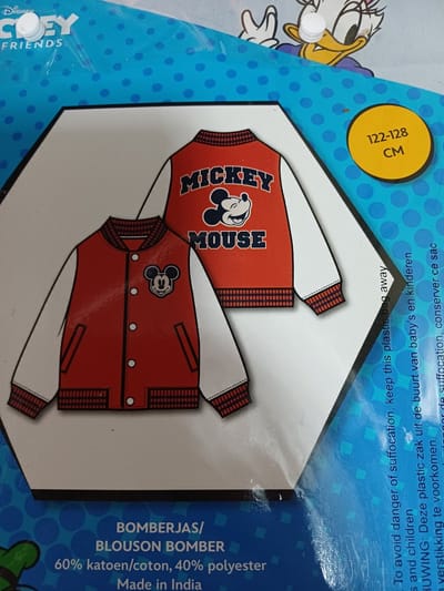 Mickey Mouse Bomberjas - Rood / Wit - Maat 122-128