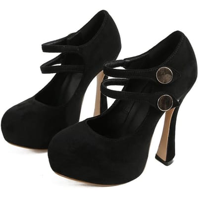 Liyke Fashion Chic Dames Platform Pumps met Dubbele Gespriem Sexy Zwart Ronde Neus 13CM Super Hoge Hakken Party Club Stripper Schoenen 35 black