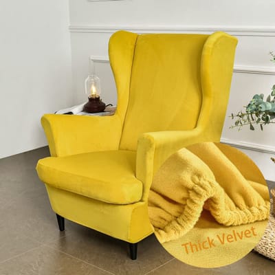 vleugelstoel hoezen 2-delige stretch vleugelstoel hoes, modieuze effen kleur. Fluwelen Strandmon bankhoes. Meubelbeschermer voor fauteuil stoelen voor woonkamer, slaapkamer of hotel, geel (Turm