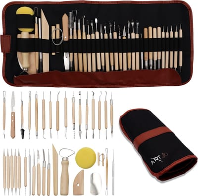 ArtJo 35-delige Klei Gereedschap Pottenbakken Boetseren Boetseer Set - Beeldhouwen - Boetseergereedschap - Spatels/Mes/Mesjes/Mirettes - Keramiek/Polymeer/Boetseerklei - Modelleer – Kleigereedschap