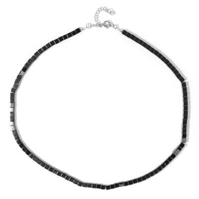 Cavill - Zilveren Halsketting 925 Sterling Zilver - Zwarte Hematiet Kralen 143 Carat - Vierkant 4 mm - Modern Elegant Verstelbaar 45-50 cm