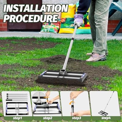 Gazonnivelleringshak 17" x 10" met Roterende Rol en 70" Verlengd Handvat voor Tuin en Golfgazon