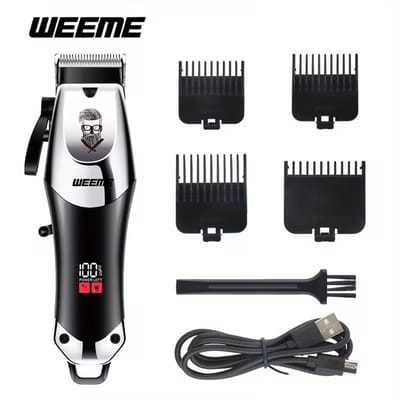 WEEME Clipper - Digitale Tondeuse - 3x 0.5mm Ingebouwde modi's/standen + 4x Opzetstukken - Usb Oplaadbare Scheerapparaat voor Gezichtshaar, Hoofdhaar en Lichaamshaar - Digitale Batterij Indicator - Kleur: Zilver
