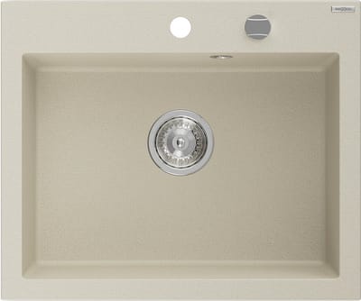 Mexen Elix granieten gootsteen 1-kamer 600 x 500 , beige, chrom sifon - 6525601005-69
