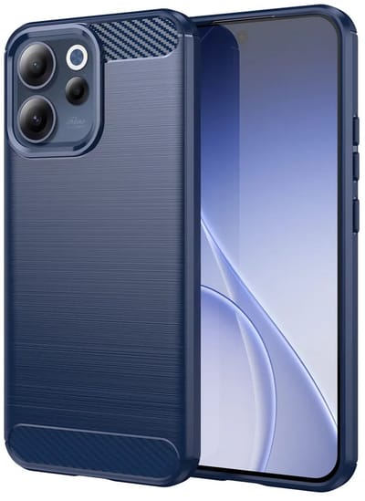 MobyDefend Hoesje - Geschikt voor Oppo Reno15 F / Oppo Reno15 FS - TPU Backcover - Geborstelde Metaal & Carbon-Look - Blauw