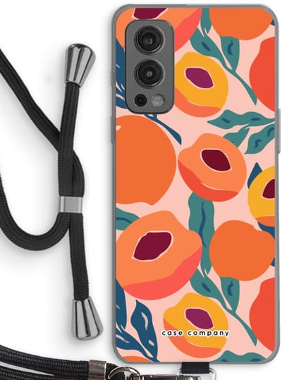 Case Company® - Hoesje met koord geschikt voor OnePlus Nord 2 5G hoesje met Koord - Perzik - Telefoonhoesje met Zwart Koord - Bescherming aan alle Kanten en Over de Schermrand