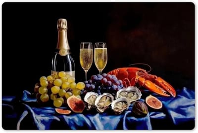 Placemats 45x30 cm - Placemat kunststof - 1 stuk - Champagne - Luxe - Oesters - Borden onderleggers - Decoratie voor op tafel - Keuken tafeldecoratie accessoires - Vinyl onderlegger - Tafelversiering