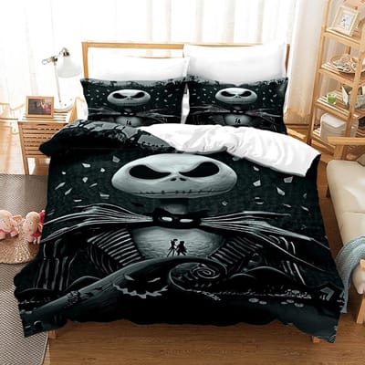 3-delige Dekbedovertreksets Queen Size, Nightmare Before Christmas Jack en Sally Roos Decor Beddengoedset 2/3-delig Polyester Dekbedovertrek 70x133cm 2pcs gray