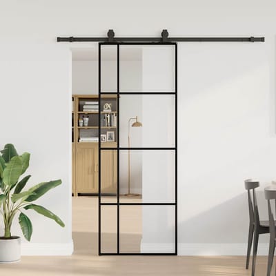 vidaXL - Schuifdeur - met - beslagset - 76x205 - cm - ESG - glas - zwart