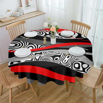 Abstracte Lijnen Verloopkleuren Rond Tafelkleed Waterdichte Tafelbeschermer Voor Bruiloftsfeest Decoratie Eettafelkleed Diameter 153cm
