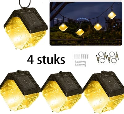 Meedeer zonlicht LED lichtornament voor buiten(4stuks) - zonne-verlichting buiten - Twee kleuren(warm en veelkleurige lichten) - IP65 waterdichte lichten -ijsblokjes lichten - buitenshuis ijsbaksteen lamp -hangen lamp - decor voor buitenverlichting