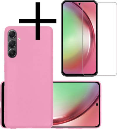 Hoesje - Met Screenprotector - Geschikt voor Samsung Galaxy A54 - Sterk & Shockproof - Back Cover - Siliconen Case - Telefoon Hoes - Lichtroze
