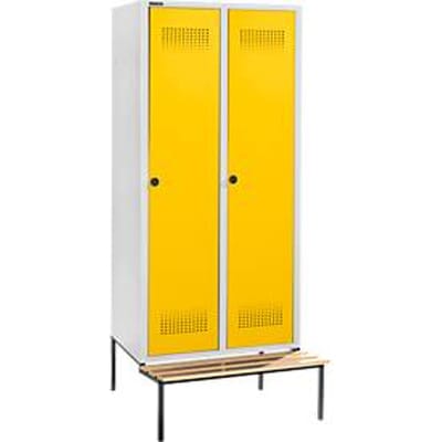 Schäfer Shop Genius Kledinglocker met zitbank, 2 compartimenten, 400 mm compartimentbreedte, veiligheidsdraaigrendelslot, lichtgrijs/geel