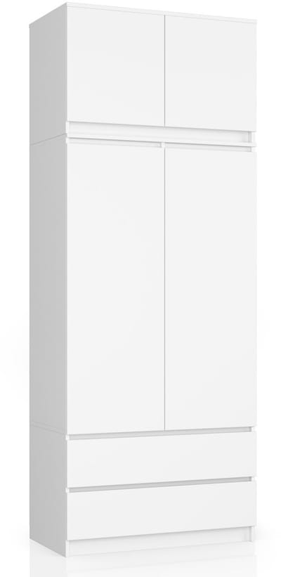 Kleidingkast S90 met Opzetstuk, 2 Deuren en 2 Lades / AKORD Furniture Factory / Wit / 90 x 234 x 51 cm