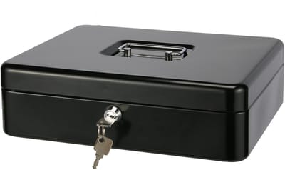 HI Geldkist met sleutel - zwart - 30 x 24 x 9 cm - Geldlades - munten sorteren