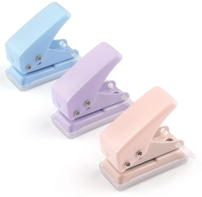 Mini Perforator - 3 sruks - Handig formaat - Ponstang - Metaal - Papier Punch Perforator - Draagbare hand perforator - Kantoor, thuis, bestandsbinding - 6mm - Wit, blauw, roze